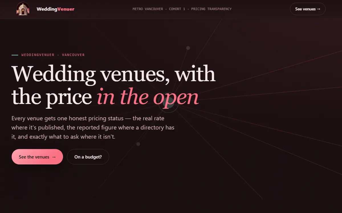 Screenshot of the Wedding Venuer homepage